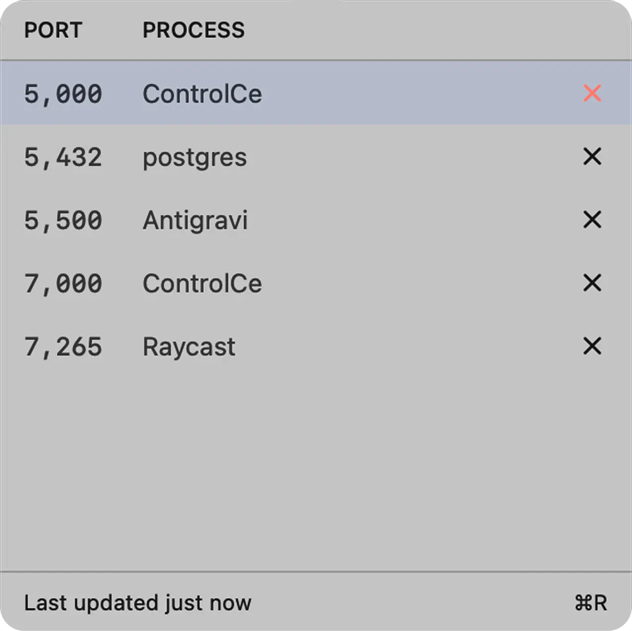 PortWatcher UI — instant port discovery